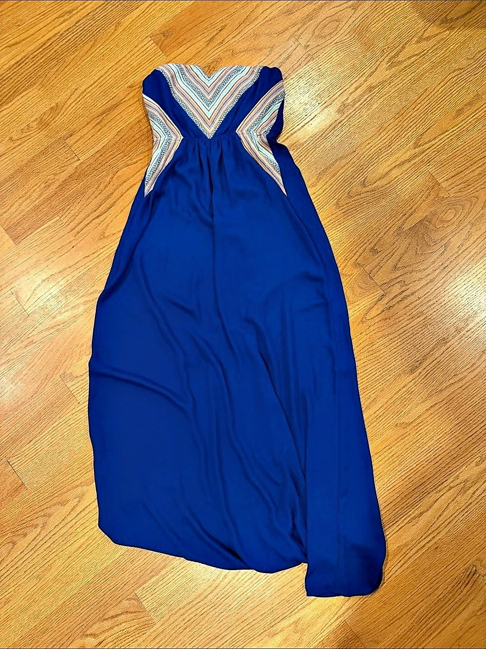 Pink Blush Maternity Maxi Dress Geometric Print in Blue Size large Like New